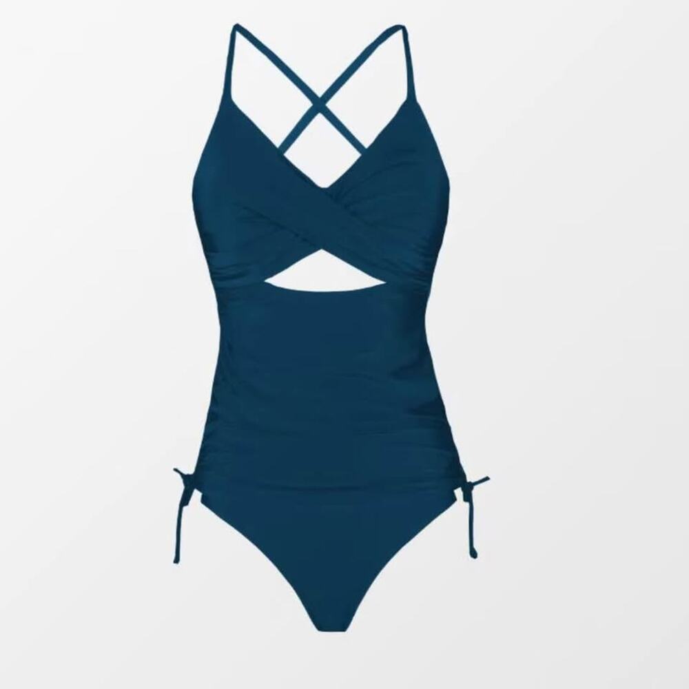 Maternity Cutout Drawstring Swimsuit Tankini Set, XL